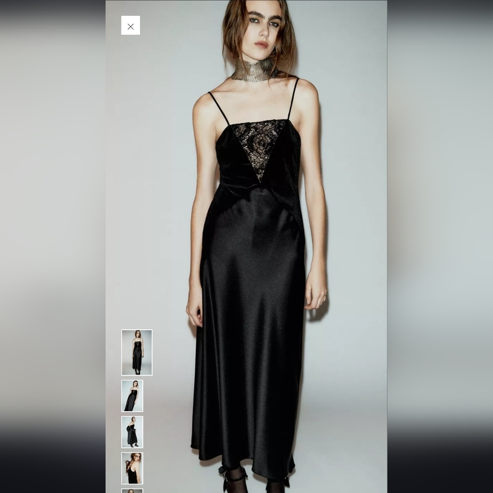 Zara Elegant Black Satin Midi Dress